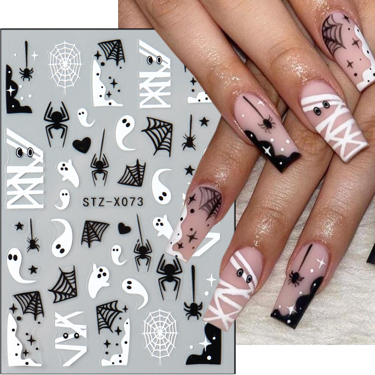 6 Sheets Halloween Nail Stickers Cute Ghost Nail Decals 3D Spider Web Goth Nail Design Sticker Scary Bloody Spider Nail Art Stickers French Manicure Decals Decoration for Women Holiday Salon Supplies