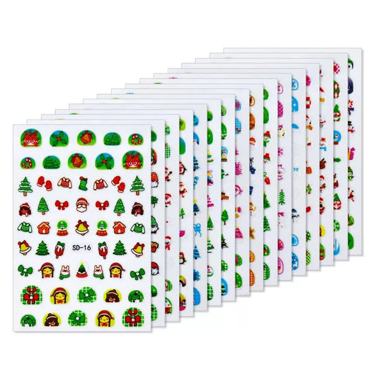 Christmas Nail Stickers Glow in The Dark Nail Art Stickers 3D Self Adhesive Cute Cartoon Christmas Tree Nail Art Supplies Snowman Snowflake Bow Nail Design Winter Xmas Nail Decals for Women 16 Sheets