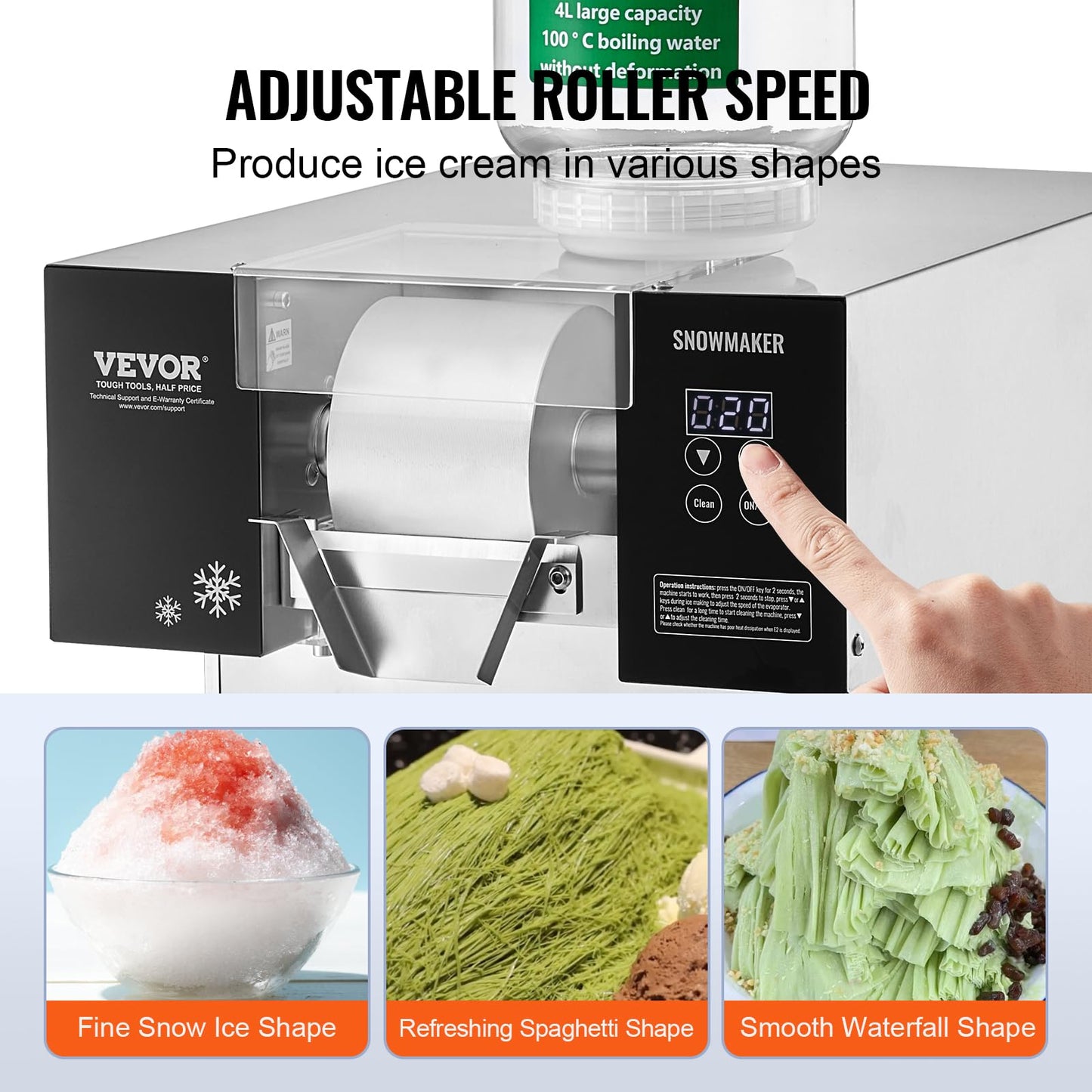 VEVOR Commercial Snowflake Ice Machine, 385LBS/24H Snowflake Ice Maker, Stainless Steel Ice Shaver Machine, Electric Snow Cone Maker, Liquid Cooling System for Rapid Heat Dissipation, Ice Cream
