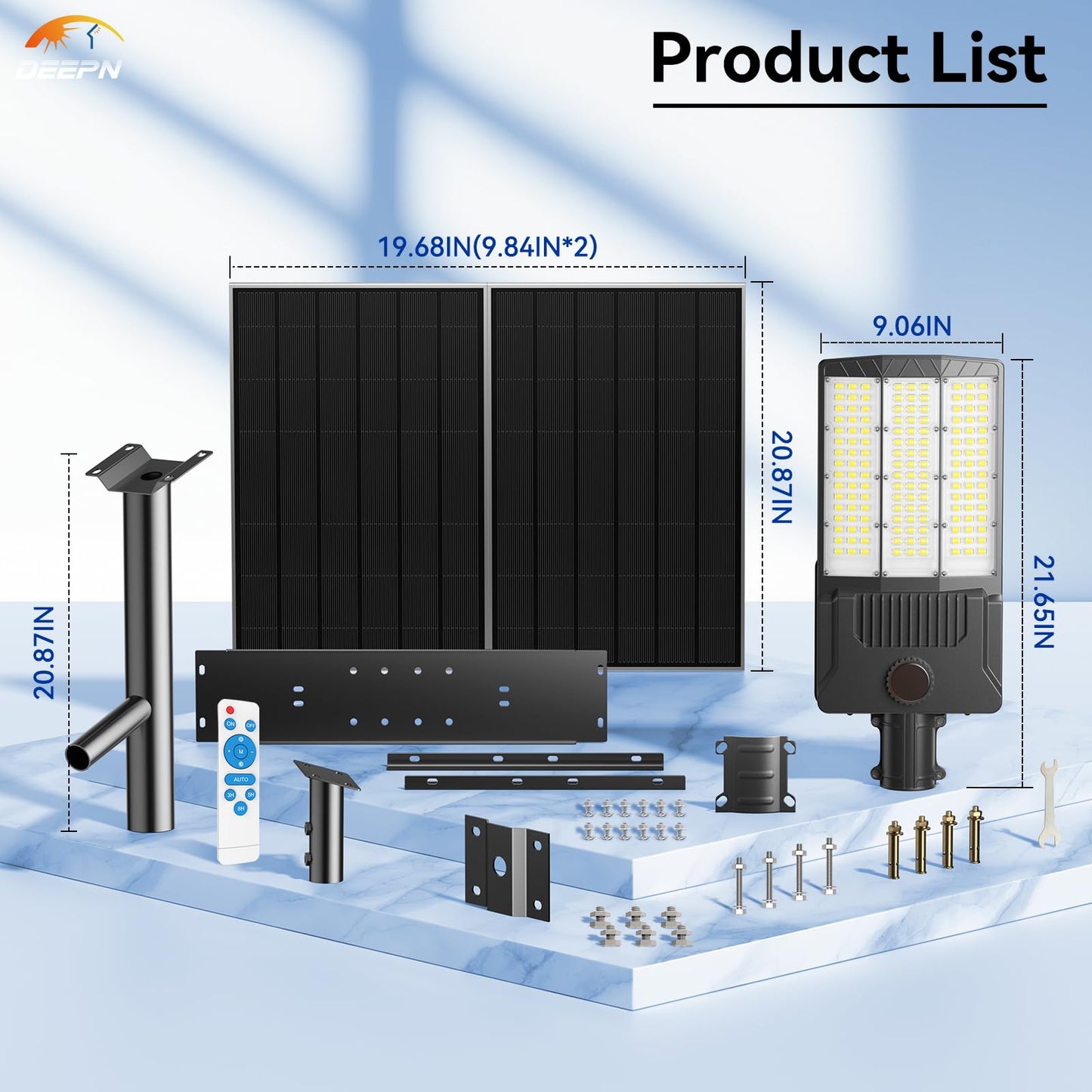 Deepn Solar Street Light 12000W Aluminum Commercial Grade Solar Parking Lot Lights with Motion Sensor & Dusk to Dawn IP67 Waterproof Heavy Duty Security Flood Lights for Street, Yard, SZ4000, 1Pack