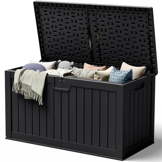 Acurax 240 Gallon HDPE Deck Box Outdoor Indoor Waterproof Storage Box for Patio Furniture, Pool Accessories, Garden Tools, and Cushion Storage, Black