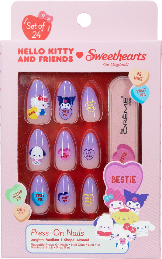 The Crème Shop x Hello Kitty & Friends x Sweethearts Collection Press On Nails, Almond Shape, 28 Nails Kit with Glue and Tools (Bestie)