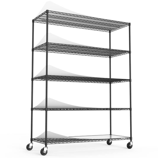 5 Tier 7500lbs Capacity NSF Metal Shelf Wire Shelving Unit, Heavy Duty Adjustable Storage Rack with Wheels & Shelf Liners for Commercial Grade Utility Steel Storage Rack, Black - 82"H x 60"L x 24"D
