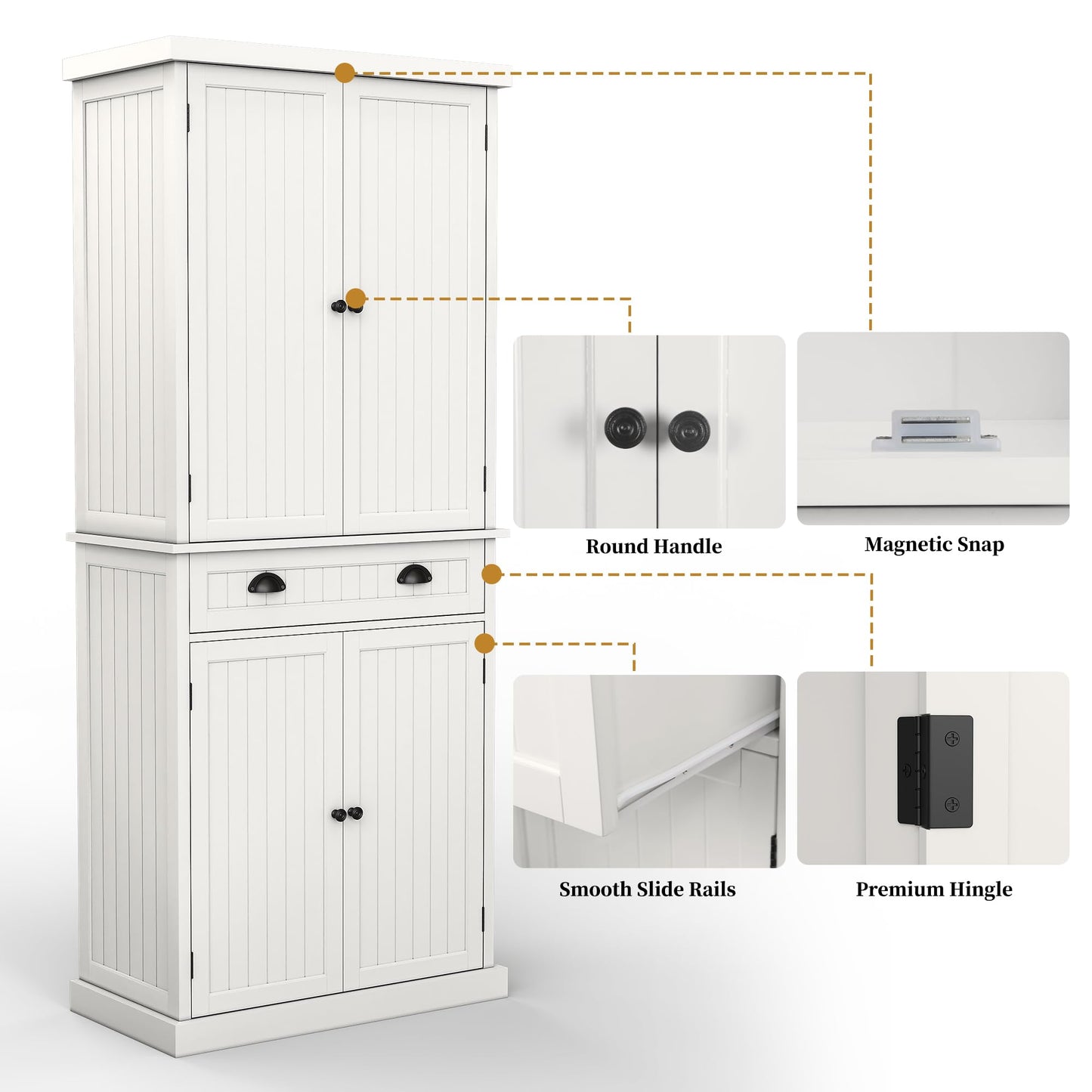 ARTPOWER 72" Tall Kitchen Pantry Storage Cabinet with Drawer and Adjustable Shelves, Pantry Cabinet for Kitchen, Bathroom or Hallway, White