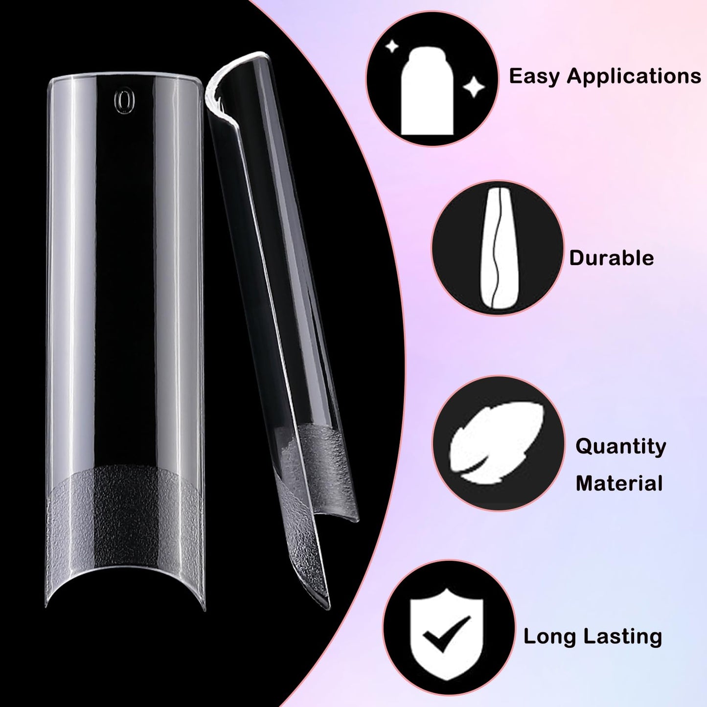 LoveOurHome 240pc XXL Soft Gel Nail Tips Extra Long Clear Fake Nails C Curve Acrylic Nails Half Cover Square Nail Tip Artificial Fingernail False Nails 12 Sizes for Gel Nail Extension