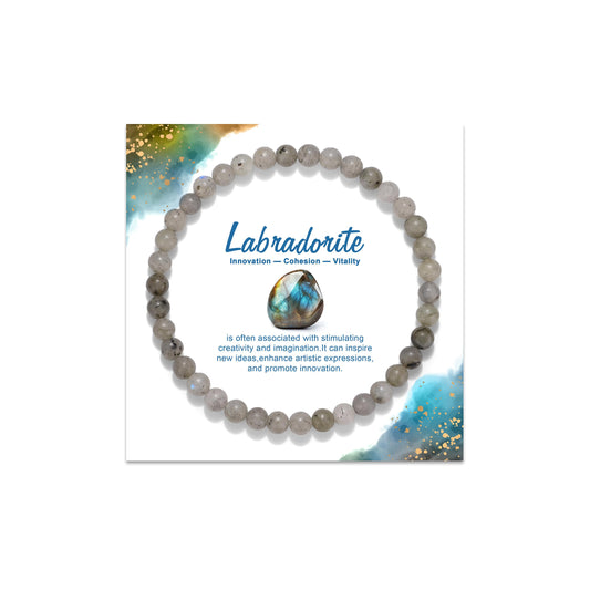 GolbalJew Natural Gemstone Beads Bracelets Healing Crystal Stone Beaded Bracelet for Women Men Handmade Spiritual Jewelry Gifts, 4mm Labradorite Round Beads
