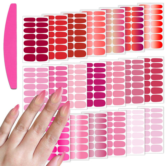 SILPECWEE Nail Polish Stickers, 20 Sheets Pink Solid Nail Stickers Full Nail Wraps with File Self Adhesive Nail Polish Strips Gel Nails Strips Fingernail Nail Art Sticker Nails for Women