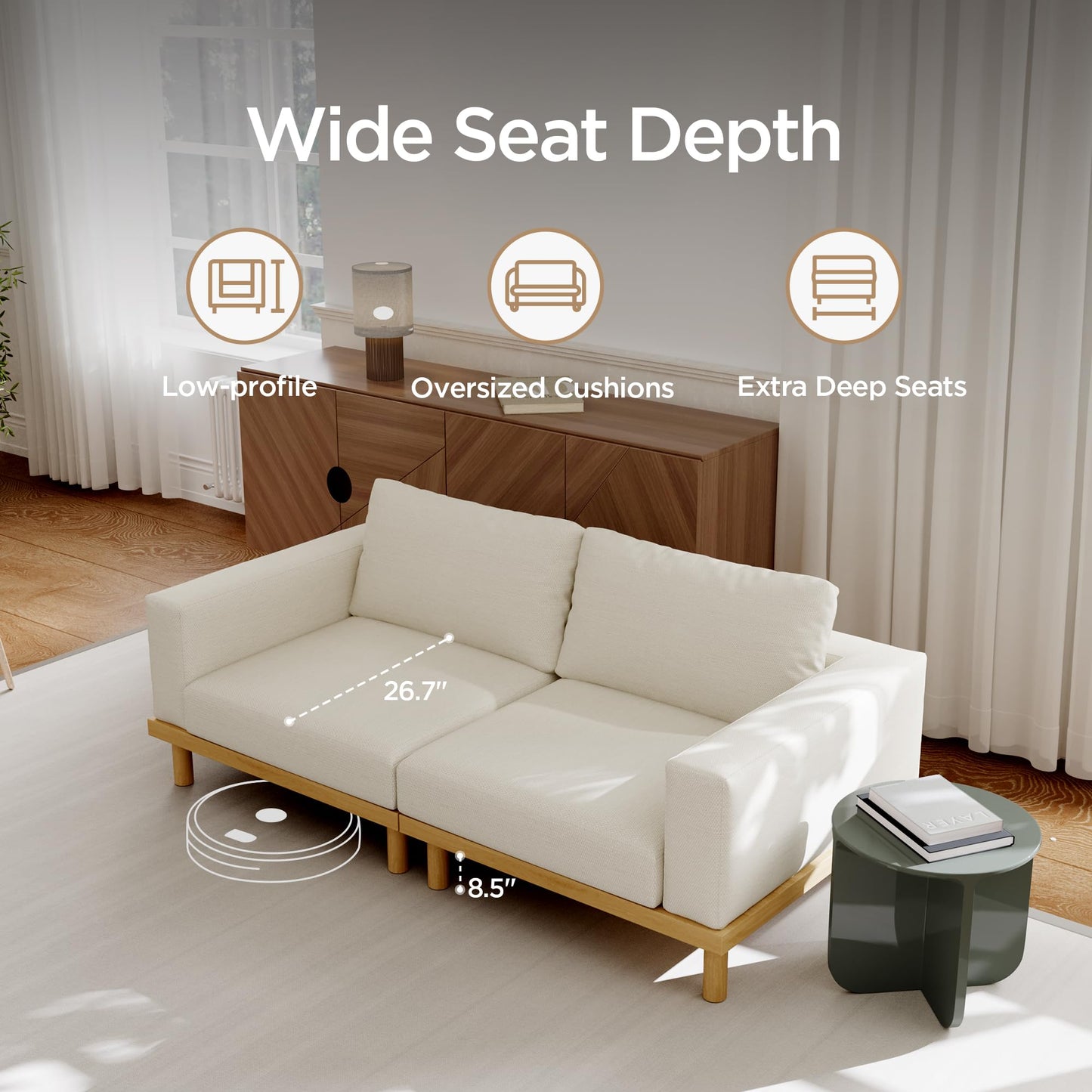 Acanva Minimalist Modular Sectional Sofa for Living Room, Wide & Deep Seat Convertible Furniture Set with Metal Frame and Movable Covers, L-Shaped Couch, Off White