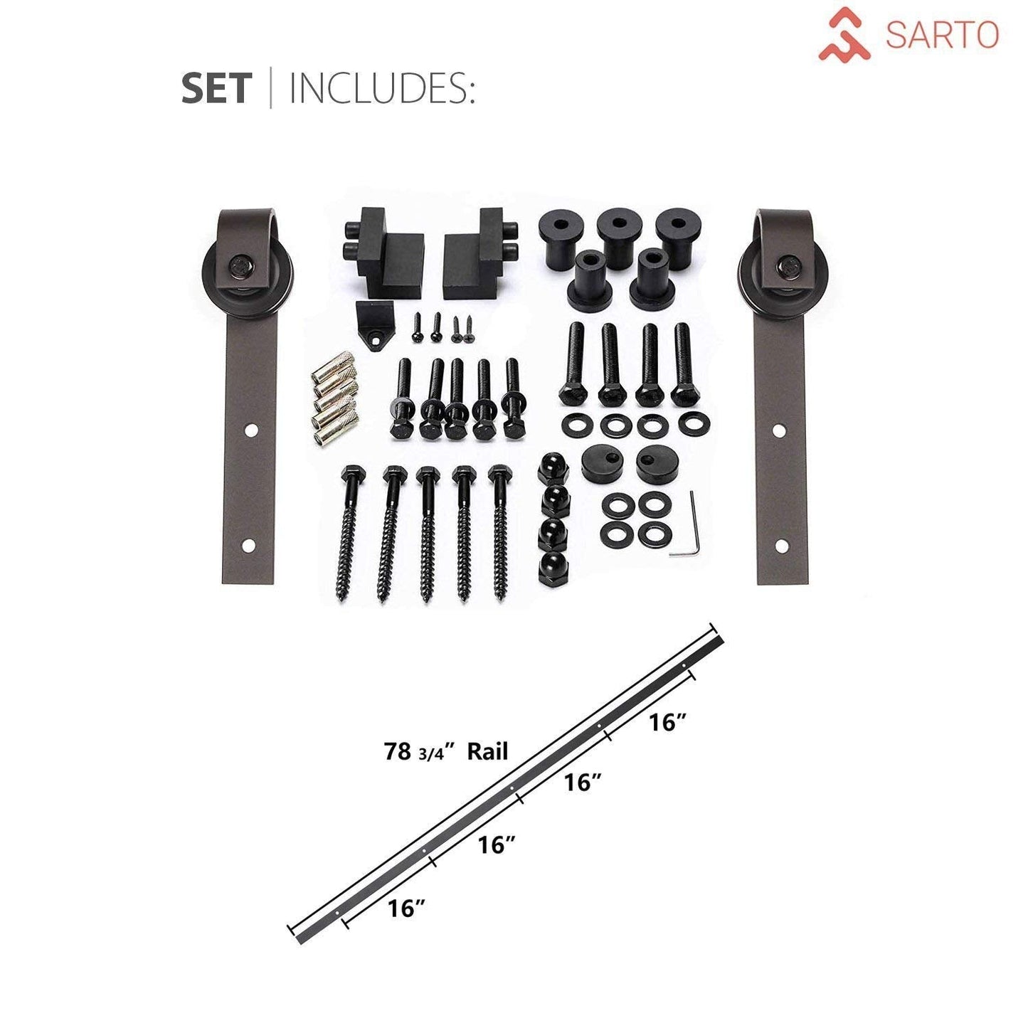 SARTODOORS Sliding Barn Door 32 x 96 with Hardware | Quadro 4111 White Ash | Top Mount 6.6FT Rail Hangers Sturdy Set | Modern Solid Panel Interior Doors