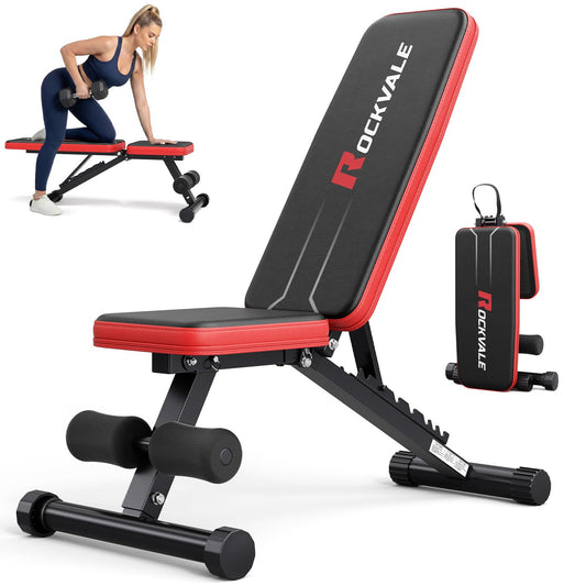 Rockvale 95% Pre-assemble Adjustable Weight Benches for Home Gym, 9 Backpad Positions Workout Bench, 660lb Compact Bench Press for Small Space(1Sec Fast Folding)