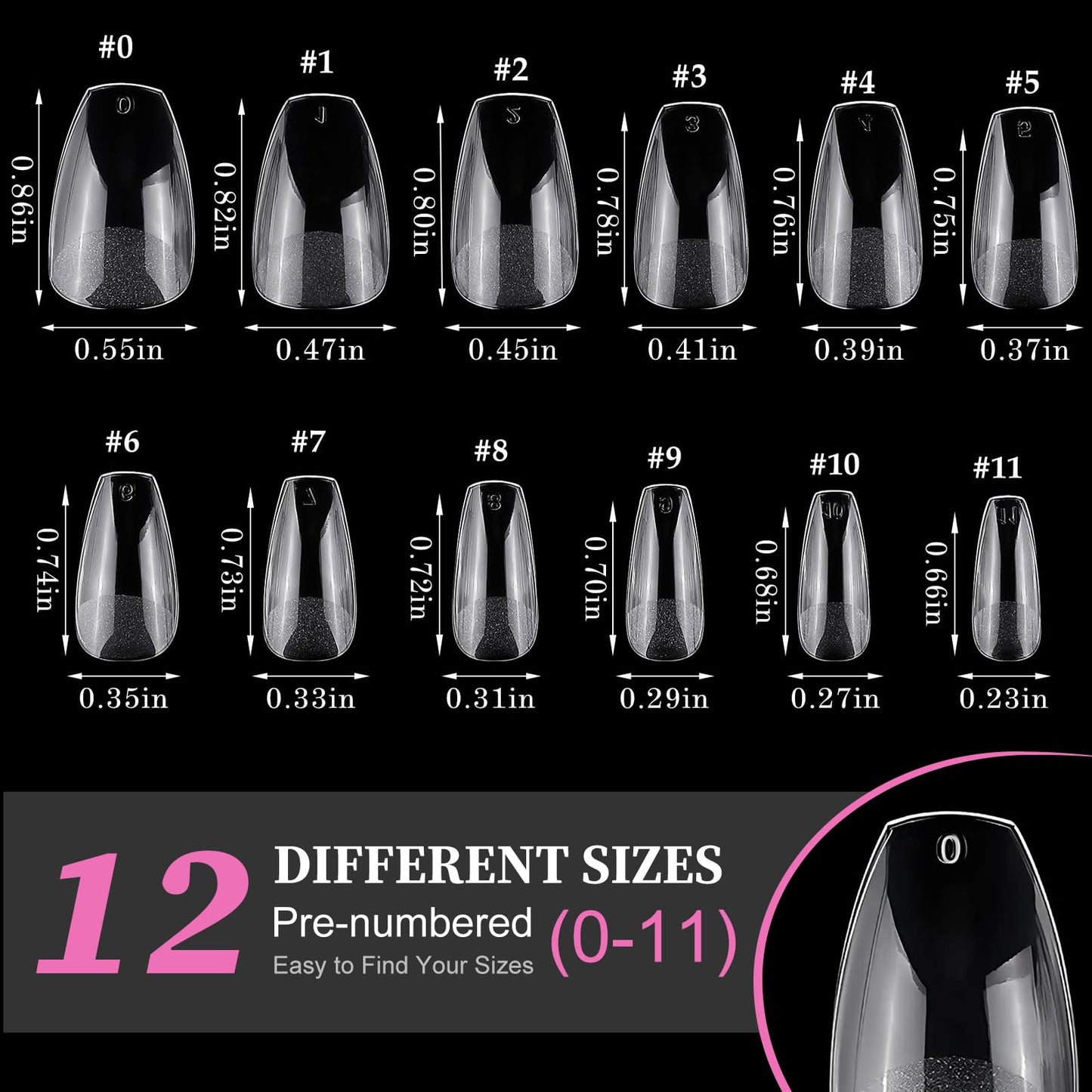 AddFavor 600pcs Short Coffin Nail Tips, Clear Soft Gel Nail Tips Coffin Shape, 12 Sizes Full Cover False Acrylic Nails Tips for DIY Nail Extensions, Press on Nails Making