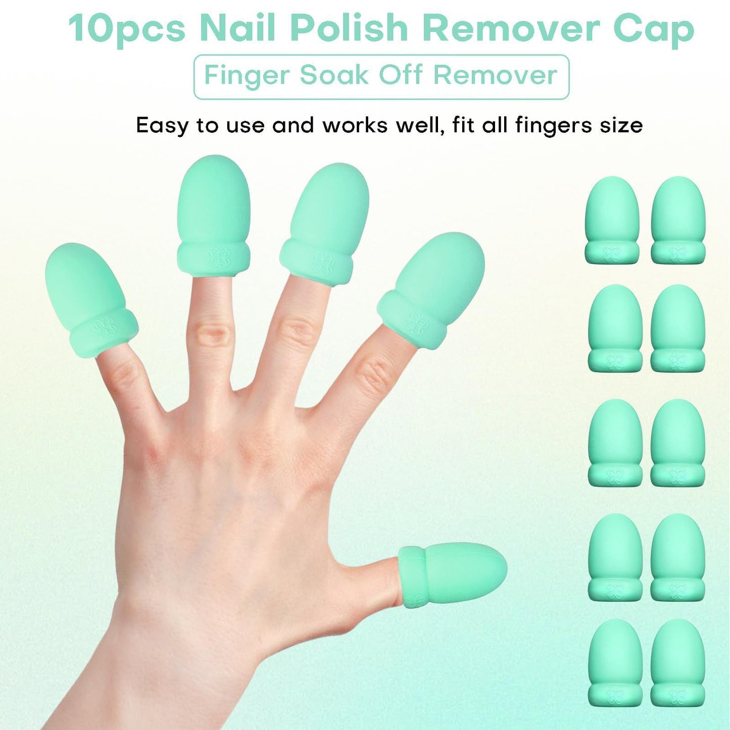 Gel Polish Remover Refill Kits for Nails, Holiday Gifts for Women Girls Nail Polish Remover Set with 10PCS Soak Off Caps & Nail Buffer Block - Quickly Removes Poly Gel & Acrylic Nails (Green Short)
