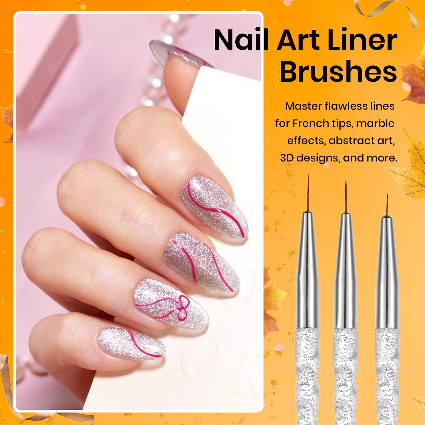 Beetles 31pcs Nail Art Brushes, Nail Art Pens, Dotting Tools, Dust B & French Tip Tool: Stamp Gel Silicone Nail Stamp Kit with Long Silicone