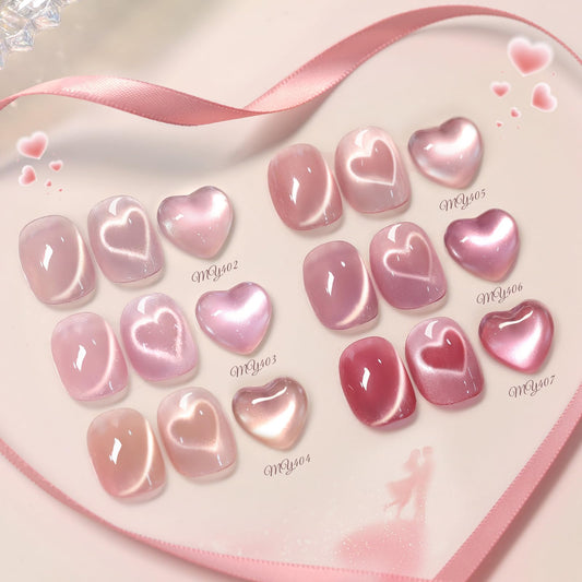 Born Pretty Pink Cat Magnetic Eye Gel Nail Polish,6 Colors Jelly Nude Light Pink Glass Crystal Glitter Shimmer Magnetic Gel Polish, Soak Off U V Gels Valentine's Day Manicure Collection