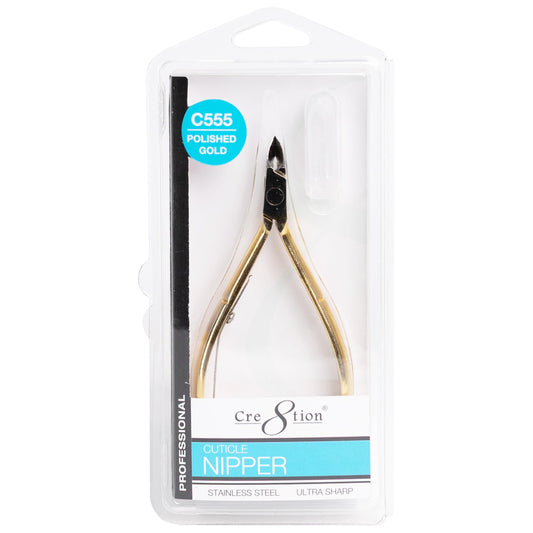 Cre8tion Hard Steel Cuticle Clippers, 7 mm Full‑Jaw Precision Cuticle Trimmer with Super‑Sharp Blades & Ergonomic Grip (C555) (Gold)