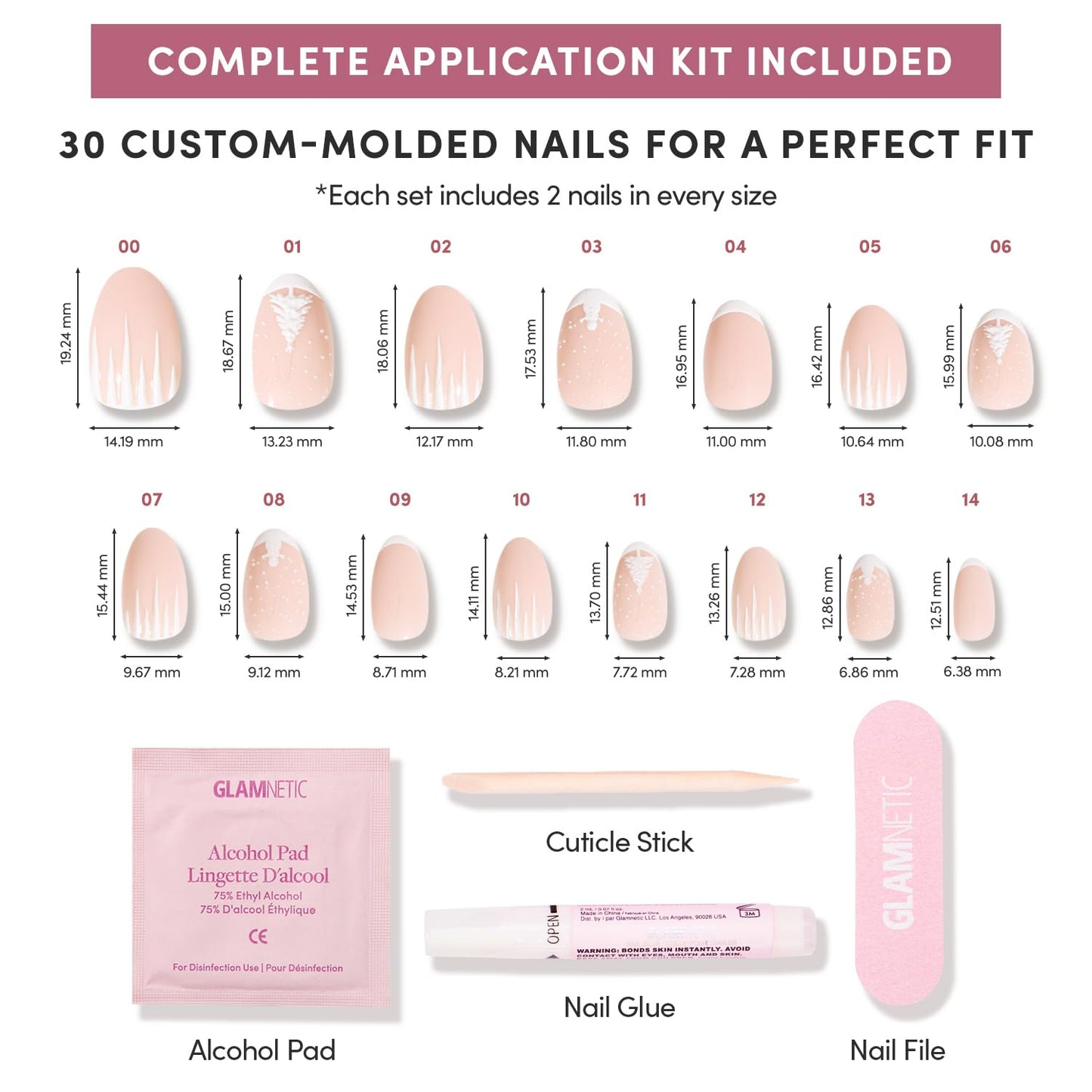 Glamnetic Press-On Nails Bundle - Winter's Tale, Caviar & Goal Digger | Short Oval French Tip Fake Nails with 3D Matte Tree & Snow Designs | Short Almond Black French Tip Fake Nails | Glossy, Semi-Tra
