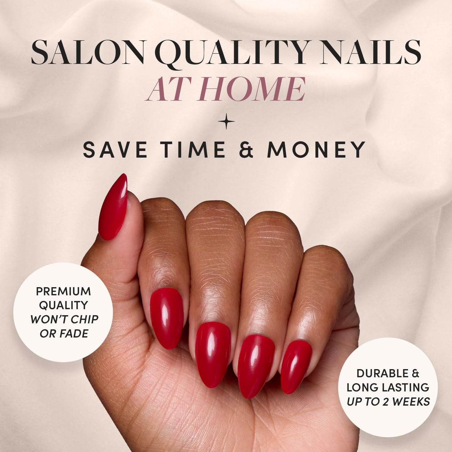 Glamnetic Press-On Nails Bundle - Fiery & Classic Red | Opaque Bright Short Almond Fake Nails | Opaque Cool Tone, Timeless Red Short Almond False Nails | Reusable Salon-Quality Nail Kits