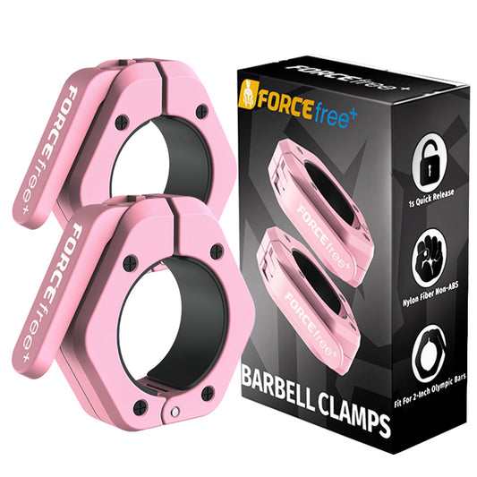 Forcefree+ Barbell Clips (Pair), Barbell Clamps, Quick Release Olympic Barbell Clamps with Anti Slip TPR Grip, Barbell Collars for Secure Weightlifting & Powerlifting (Non Magnetic, Pink)