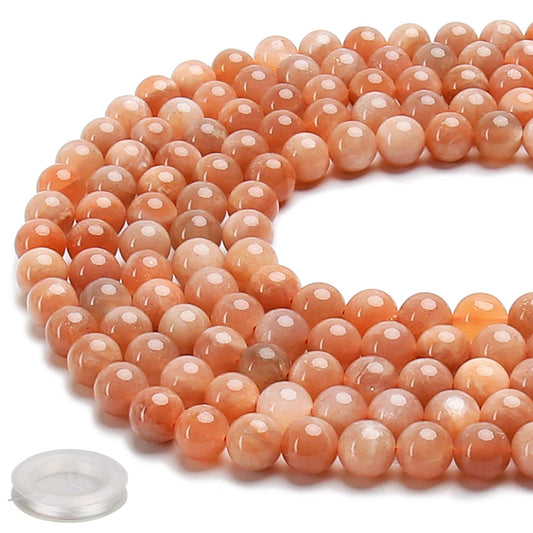 70PCS Natural 8MM Healing Gemstone, Sunstone Energy Stone Round Loose Beads, Semi-Precious Crystal Beads with Free Elastic String for Jewelry Making DIY