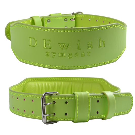 Leather Weightlifting Belt, 10 Adjustable Holes, 4”Width, Double Prong Power Belt for Gym Bodybuilding, weightlifting, powerlifting, squats and deadlifts (Neon Green, XS (23"-27"))