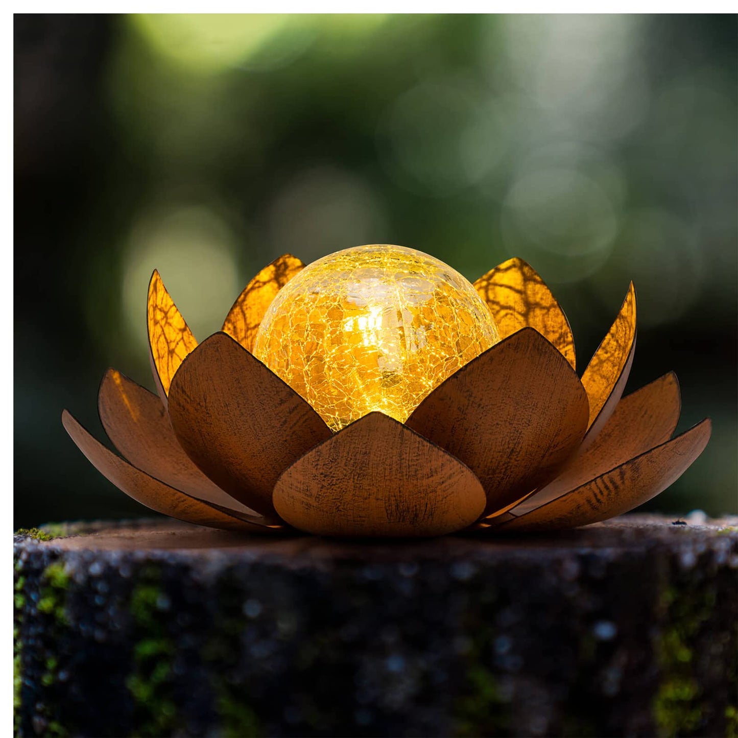 Huaxu Solar Lights Outdoor Decor Metal Lotus Flower LED Waterproof Glass Decorative Gifts for Garden Lover Women Mom Table Pathway Lawn Patio Yard Ground