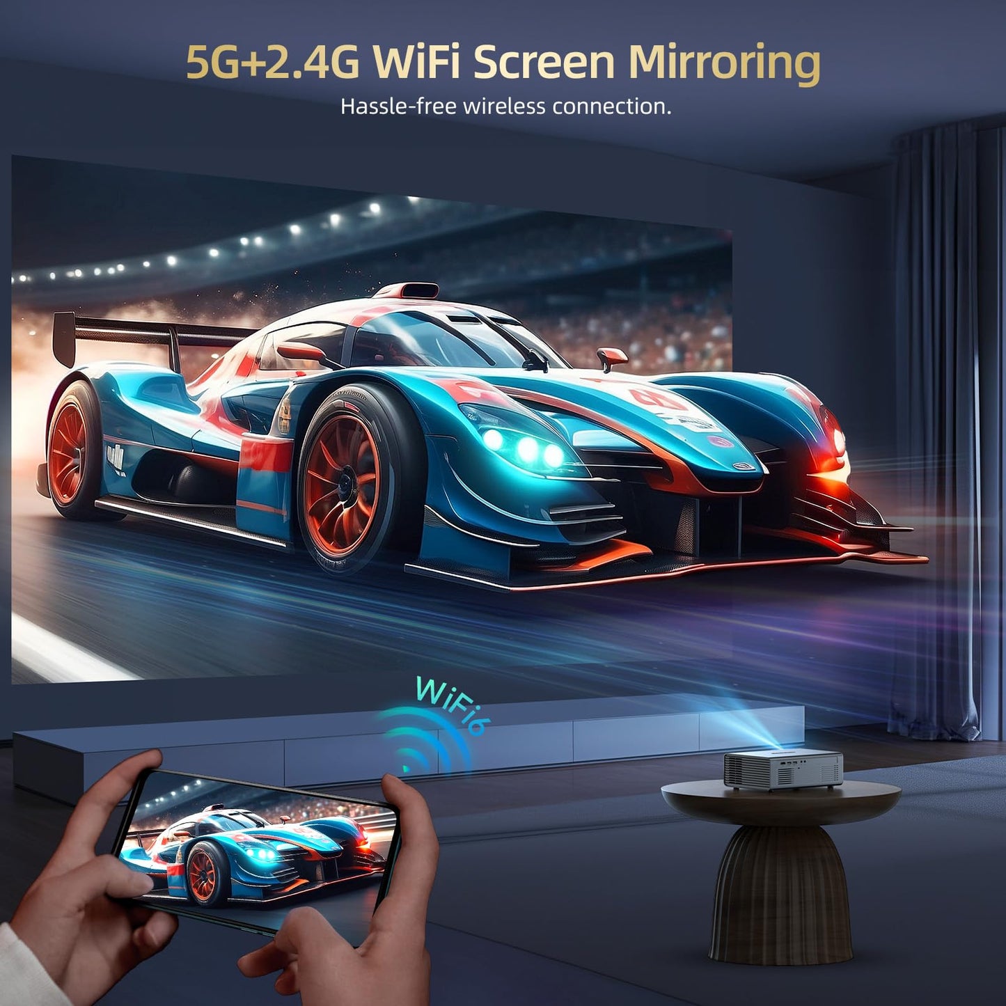 Compatible with Netflix Movie Projector with WiFi6 and Bluetooth5.3, Built-in App Store, Dolby Audio & Electric Focus & Auto Keystone, 4K Support High Brightness Outdoor Projectors, 1080P Proyector