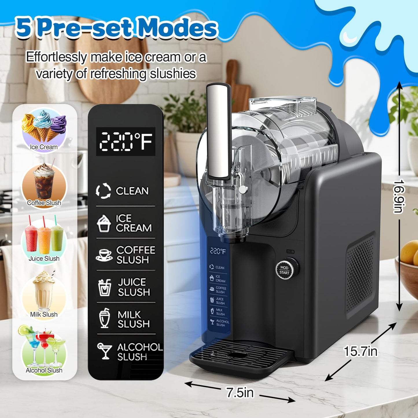 Soft Serve Ice Cream Slushie Machine - 68 oz Slushy Machine for Home, 2-in-1 Soft Ice Cream Maker with 6 Pre-Set Modes, No Ice Needed Frozen Drink Machine for Margarita, Milkshake, Frappés (B2)