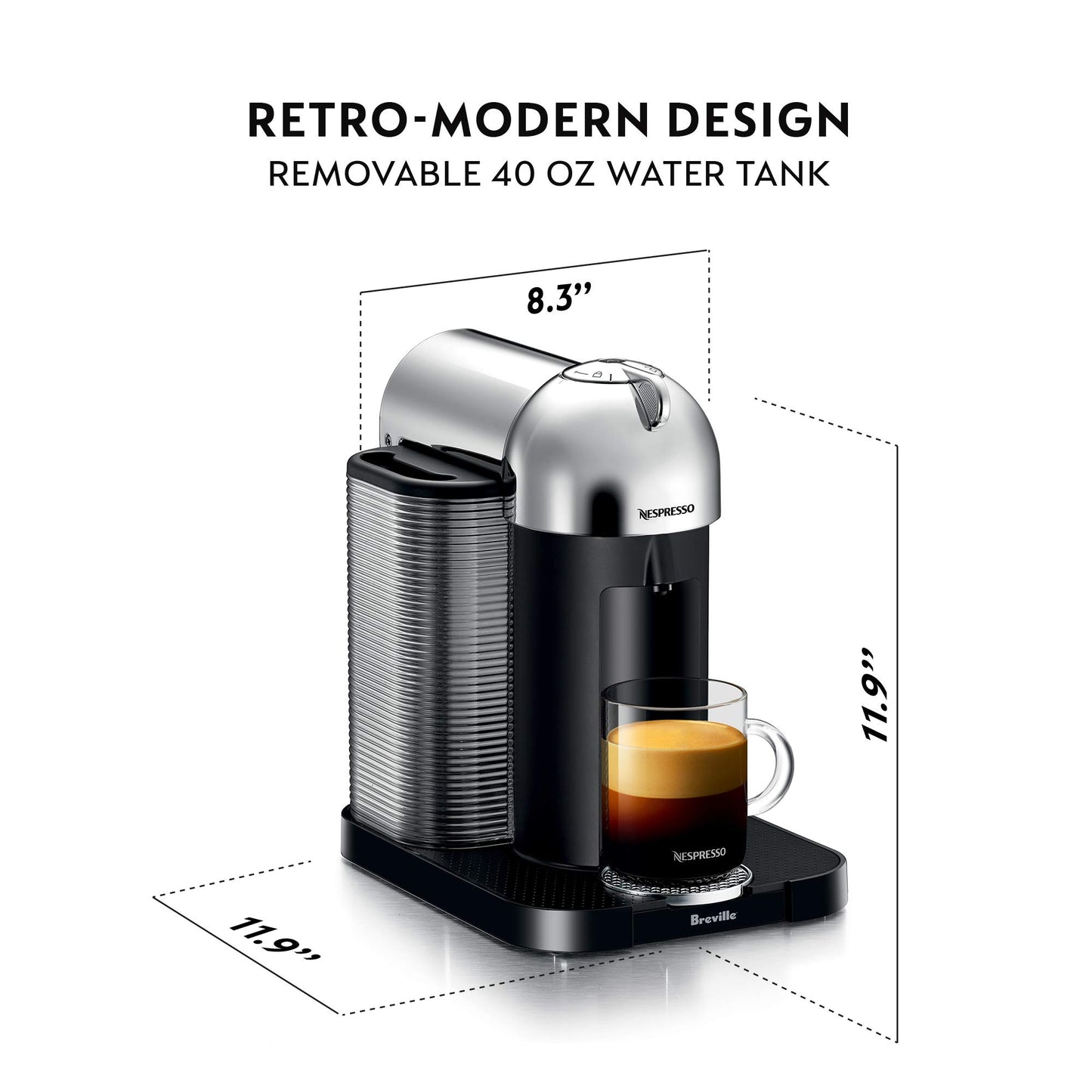 Nespresso Vertuo Coffee and Espresso Maker by Breville, Chrome