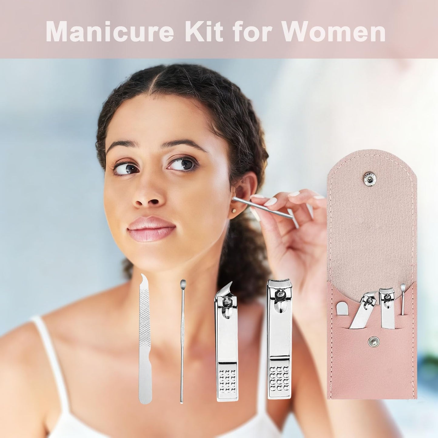 16 Sets Travel Manicure Set Professional Nail Clipper Kit Bulk,4 in 1 Adult Stainless Steel Travel Manicure Kit with Case Individually Wrapped Nail Clippers Bulk for Homeless,Hotel,Charity（Pink）