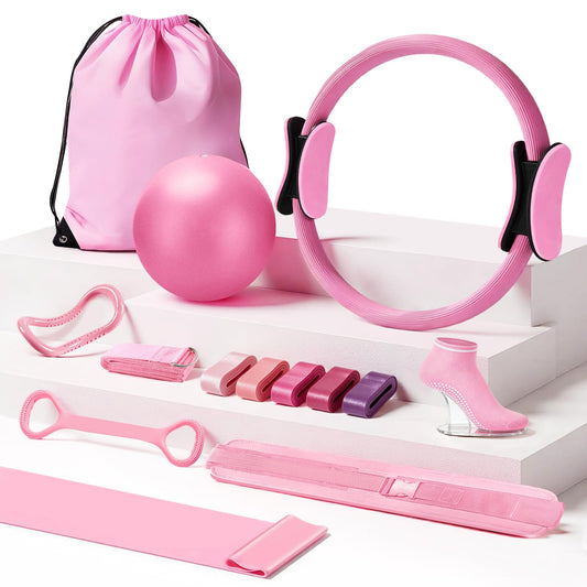 Dilobio Pilates Kit, Home Pilates Essentials Kit for Women, Pilates Equipment Ring and Ball Set with 5 Resistance Bands, Hip Thrust Belt & Grip Socks Accessories, Toning Home Workouts Starter Set