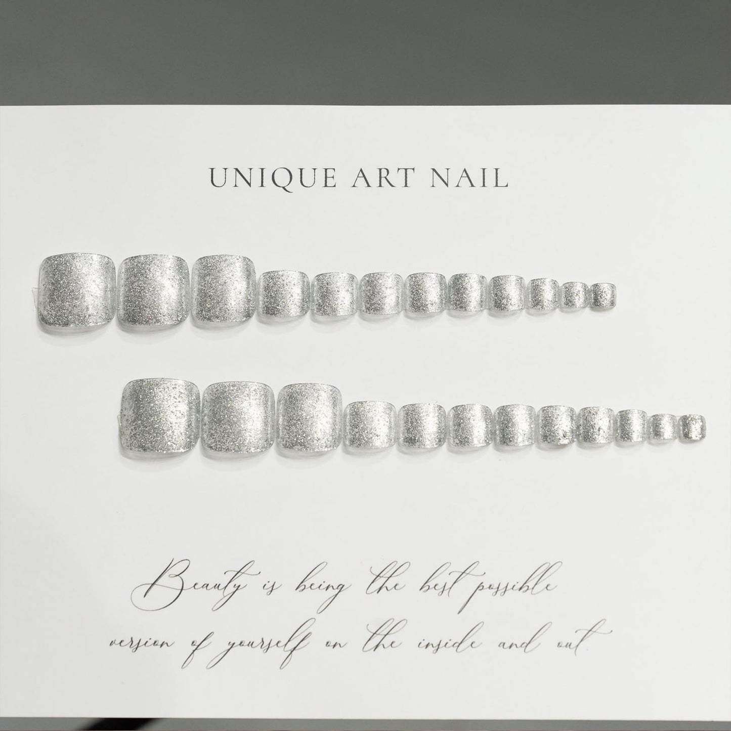 Silver Glitter Press on Toenails Short Square Acrylic Toe Nails Finish Fake Toenails Full Cover Glue on Toe Nails False Toenails with Powder Designs Cute Artificial Toenails for Women Girls 24Pcs