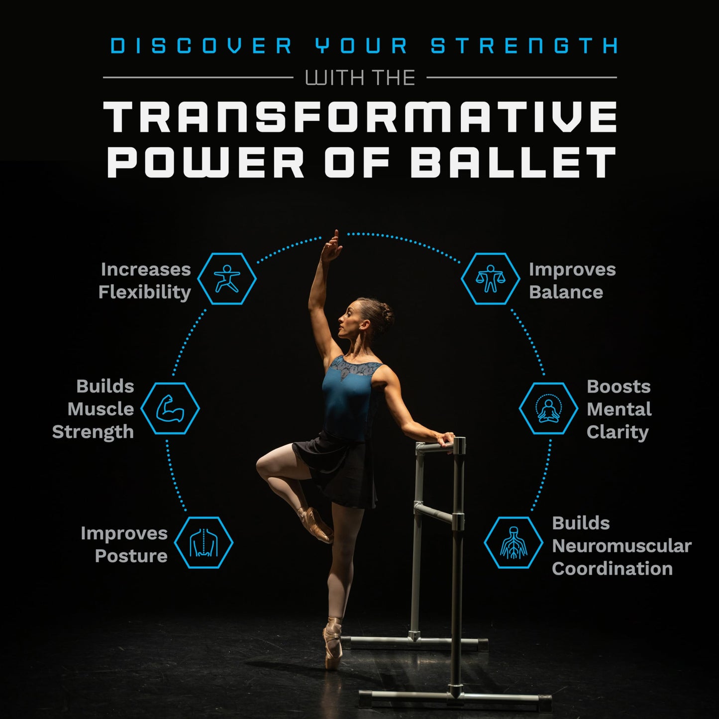 VITA Barre Portable Freestanding Double Ballet Barre, Extreme, 4 Ft Bars, Teal, Steel | Fixed Height, Made in USA, Home or Gym Exercise Equipment for Kids & Adults | Dance, Fitness, Pilates