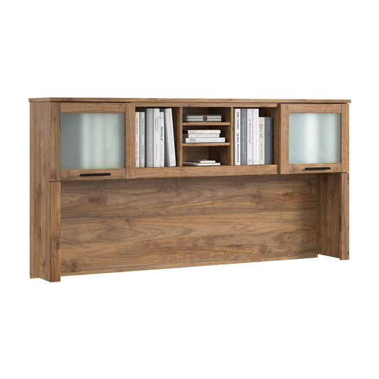 Bush Home 72-Inch Desk Hutch, Office Storage Organizer with Shelves, Cubbies and Frosted Glass Doors for Computer Desk, Home Office Furniture, Somerset Collection, Fresh Walnut