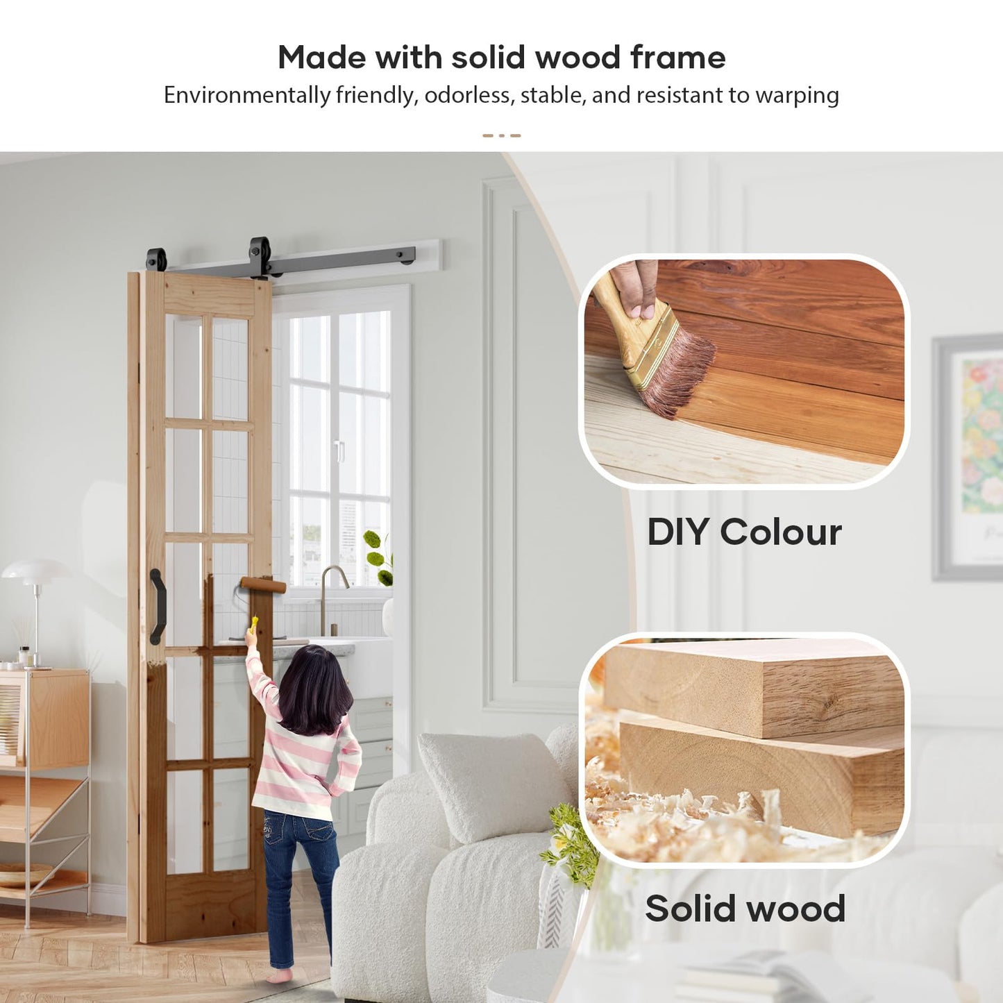 Easelife 42in x 84in(Double 21x84inch) Bifold French Glass Door,Sliding Folding Barn Doors with 3.8FT Hardware Track kit Included,Preassembled,Easy Install
