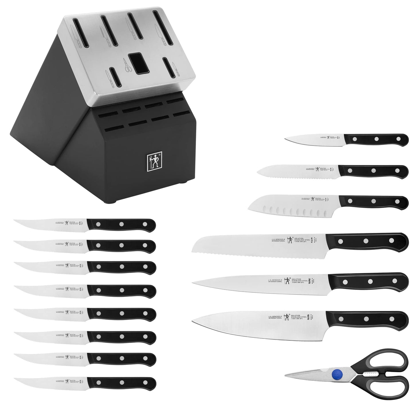 HENCKELS Solution Razor-Sharp 16-pc Knife Set, Chef Knife, Bread Knife, Steak Knife, German Engineered Informed by 100+ Years of Mastery