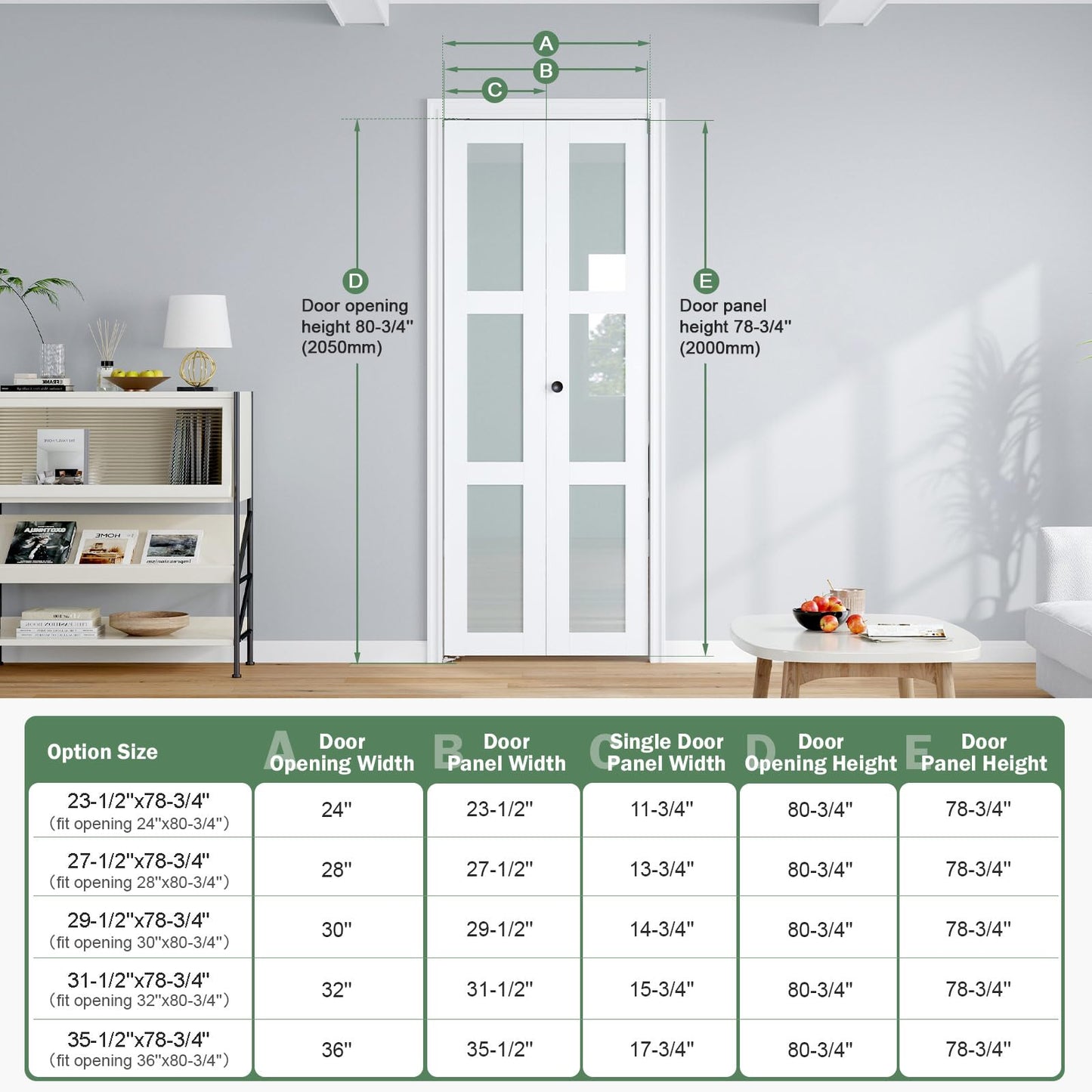 Roymelo Bifold Doors for 28"×80-3/4" Opening, Preassembled White Frosted Glass Folding Barn Door, Sliding Interior Wood Panel Closet Bifolding Door with Concealed Hardware Kit Included
