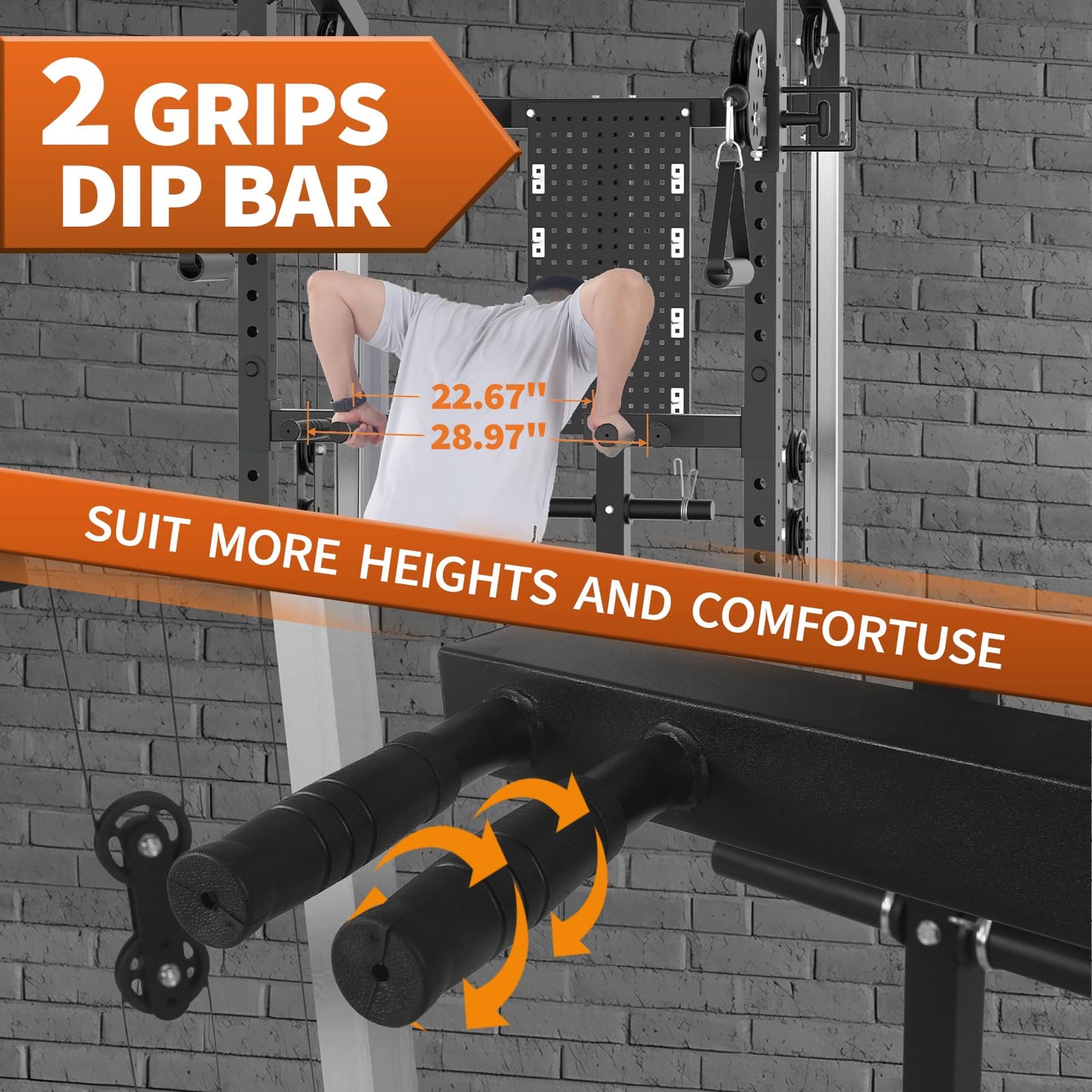 Power Cage, 2000 LB Squat Rack with Dual Pulley Cable Crossover, Multi-Function Home Gym Power Rack with Attachments, Full Body Strength Training Equipment for Home