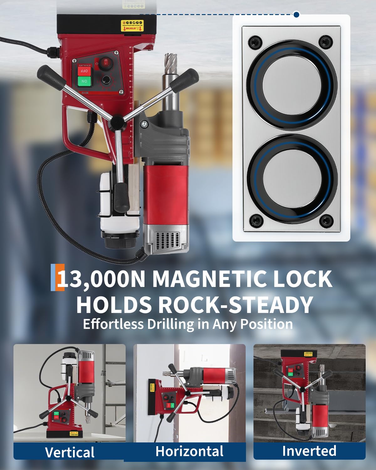 GarveeTech Mag Drill Press, 1.57" Boring Diameter, 820 RPM, 2922 Lbf/13000N, 1450W, Portable Magnetic Drill Kits with Adapter & 10-Speed, Double Dovetail, Electric Drilling Machine for Home Industry