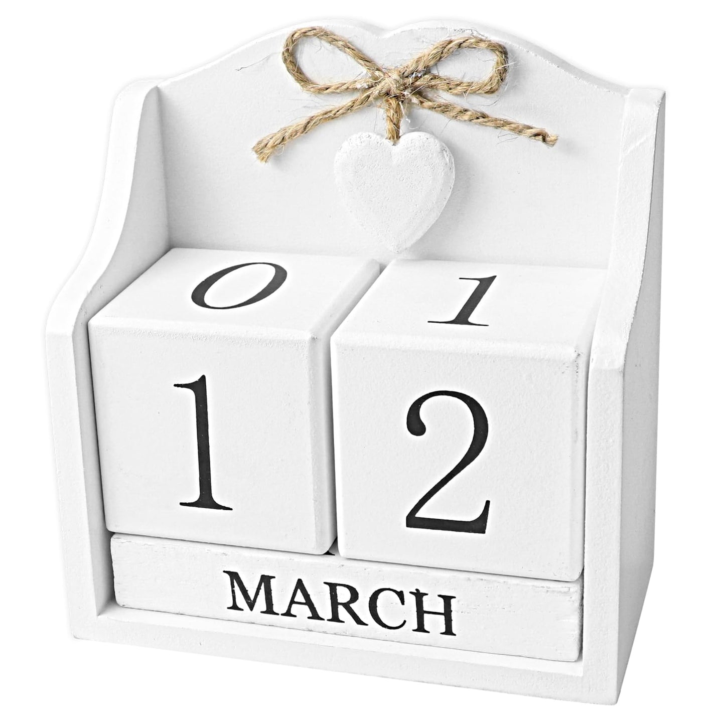 Rustic Wooden Desk Calendar - Adjustable Perpetual Cube (5.7x5.9in), White European-Style for Home Office Decor, Photography Prop