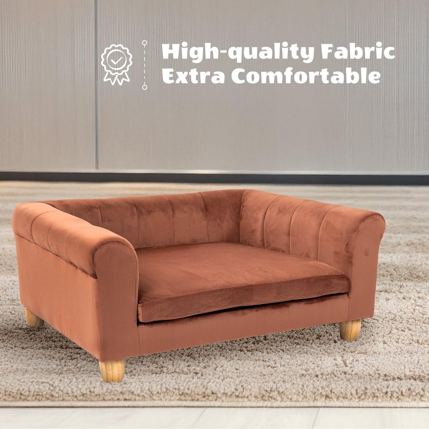 CRITTER SITTERS 33” Faux Suede Ped Bed in Brown, Durable Washable Sofa Couch for Small & Medium Cats & Dogs, Must Have Accessory for Yorkies, Shih Tzus & Frenchies, Kitten & Puppy Essential Furniture