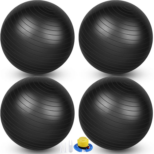 Leyndo 4 Pcs 26 Inch Yoga Exercise Ball Pilates Pregnancy Birthing Fitness Ball with Quick Pump Anti Burst for Improved Posture, Balance, Yoga, Pilates, Training(Black)