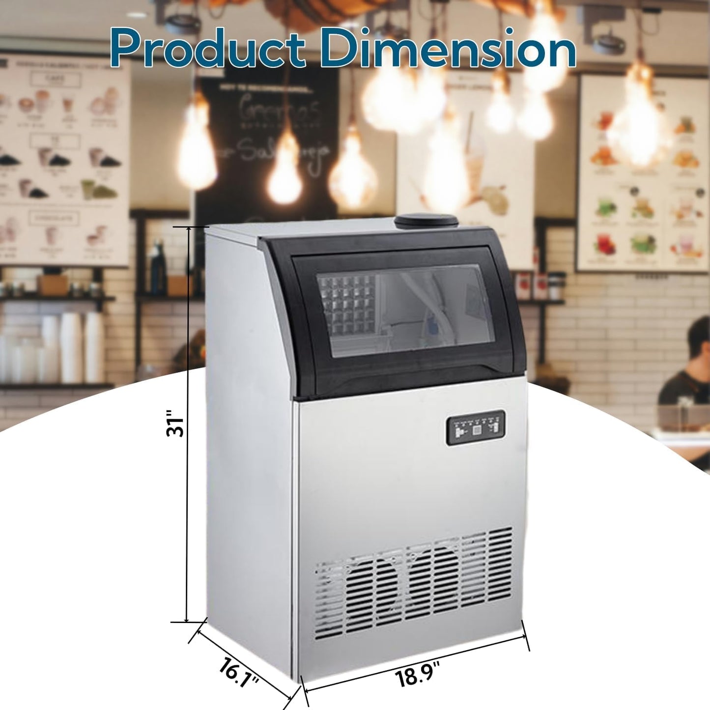 Commercial Ice Maker Machine, 150LBS/24h with 33LBS Ice Storage Bin, Under Counter Countertop Ice Machine, Self-Cleaning, Stainless Steel Freestanding,Ice Scoop, Quiet Compressor for Home and Business