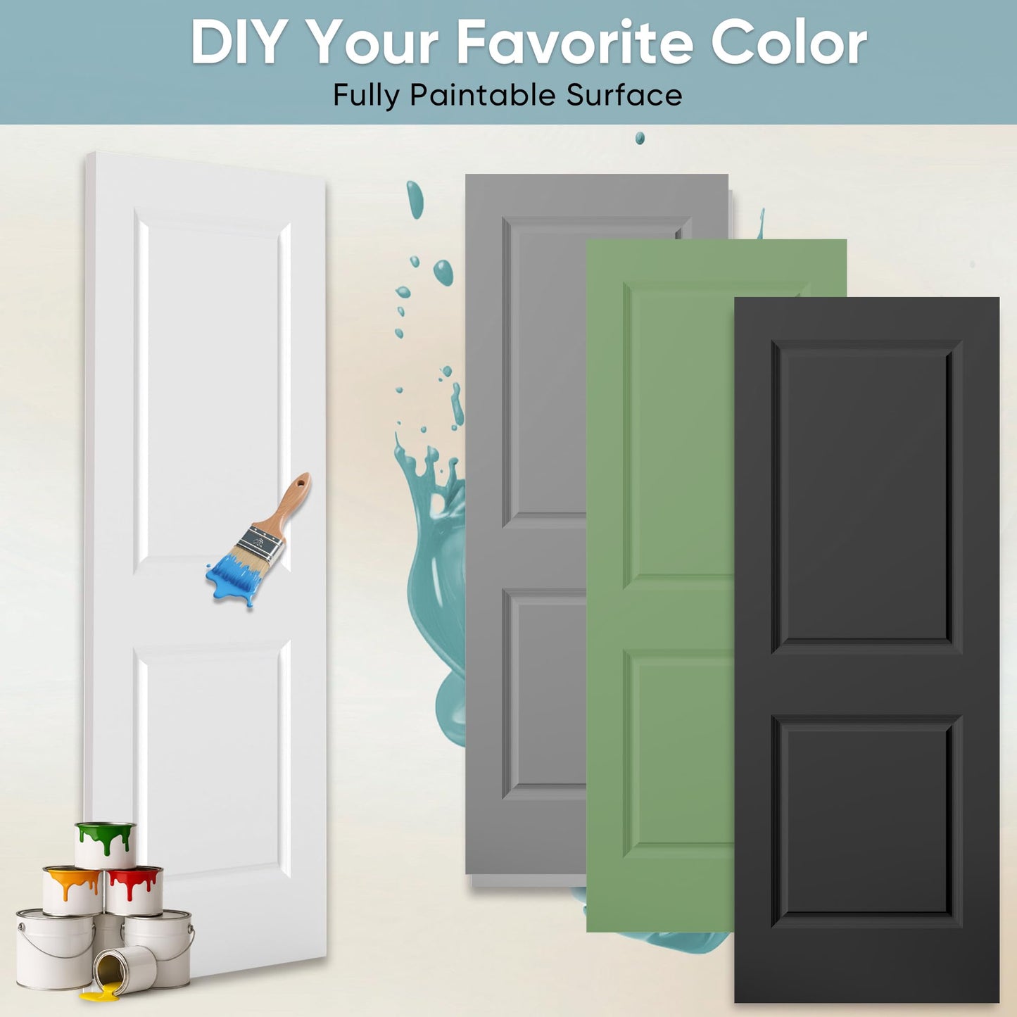 JUBEST 48x80 in Sliding Closet Door, Raised 2-Panel Square Top White Primed Hollow Core Door Slab with Hardware Kits & Matching Fascia, Pre-drilled & Paintable, Space-Saving for Bedroom Laundry