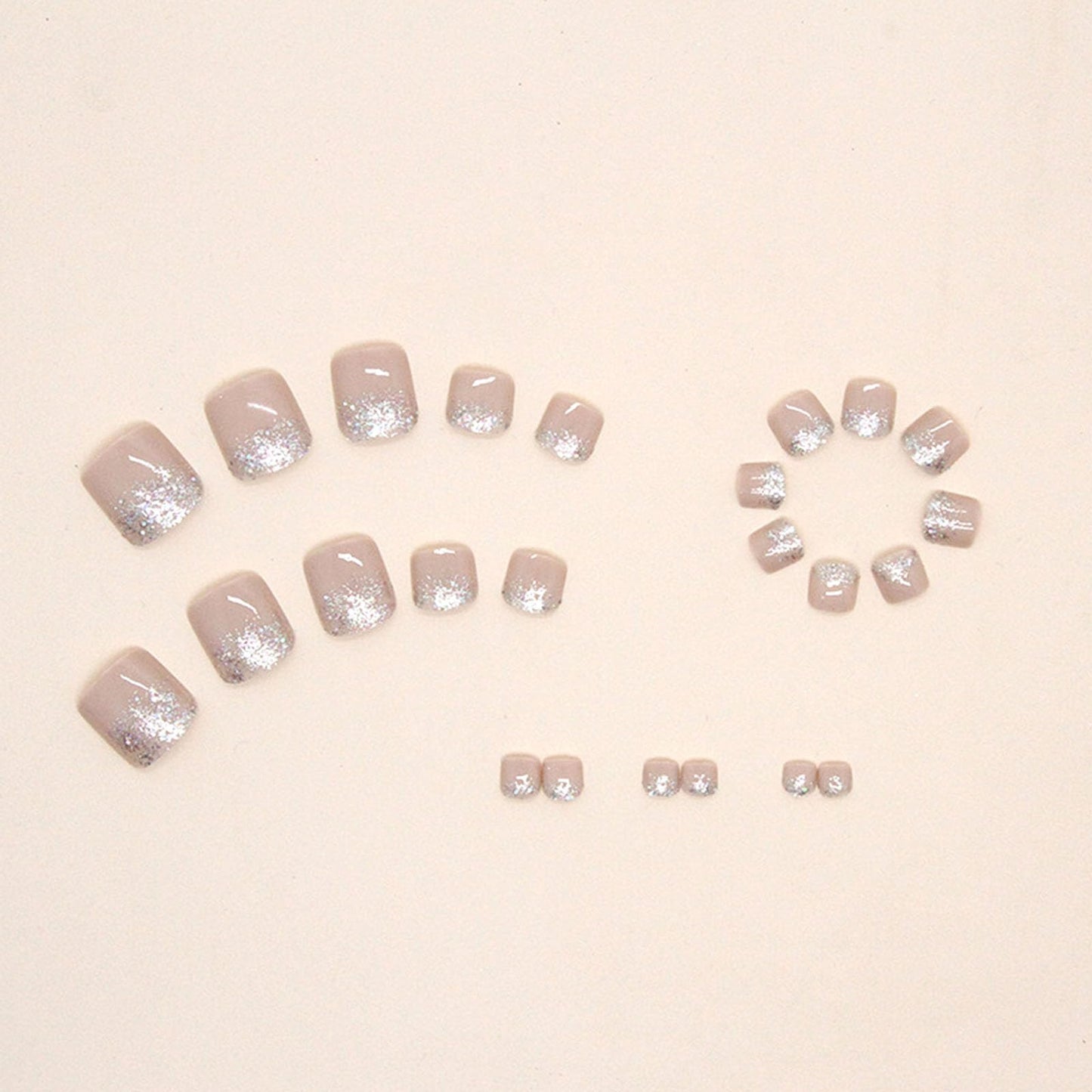 Square Press on Toenails Short Fake Toe Nail with Glitter Sequins Design Toenail Glue on Light Brown Full Cover Press on Toe Nail Cute False Toenail Glossy Toenails Stickers for Women 24Pcs