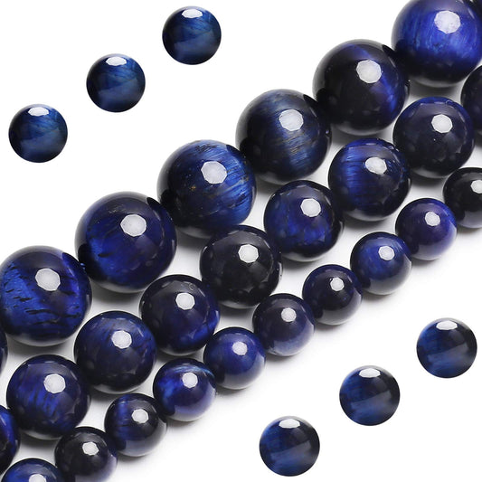 Natural Blue Tiger Eye Beads, Grade AAA Gemstone Round Loose Beads 10MM 40PCs Bulk Lot Options, Semi Precious Stone Beads for Jewelry Making