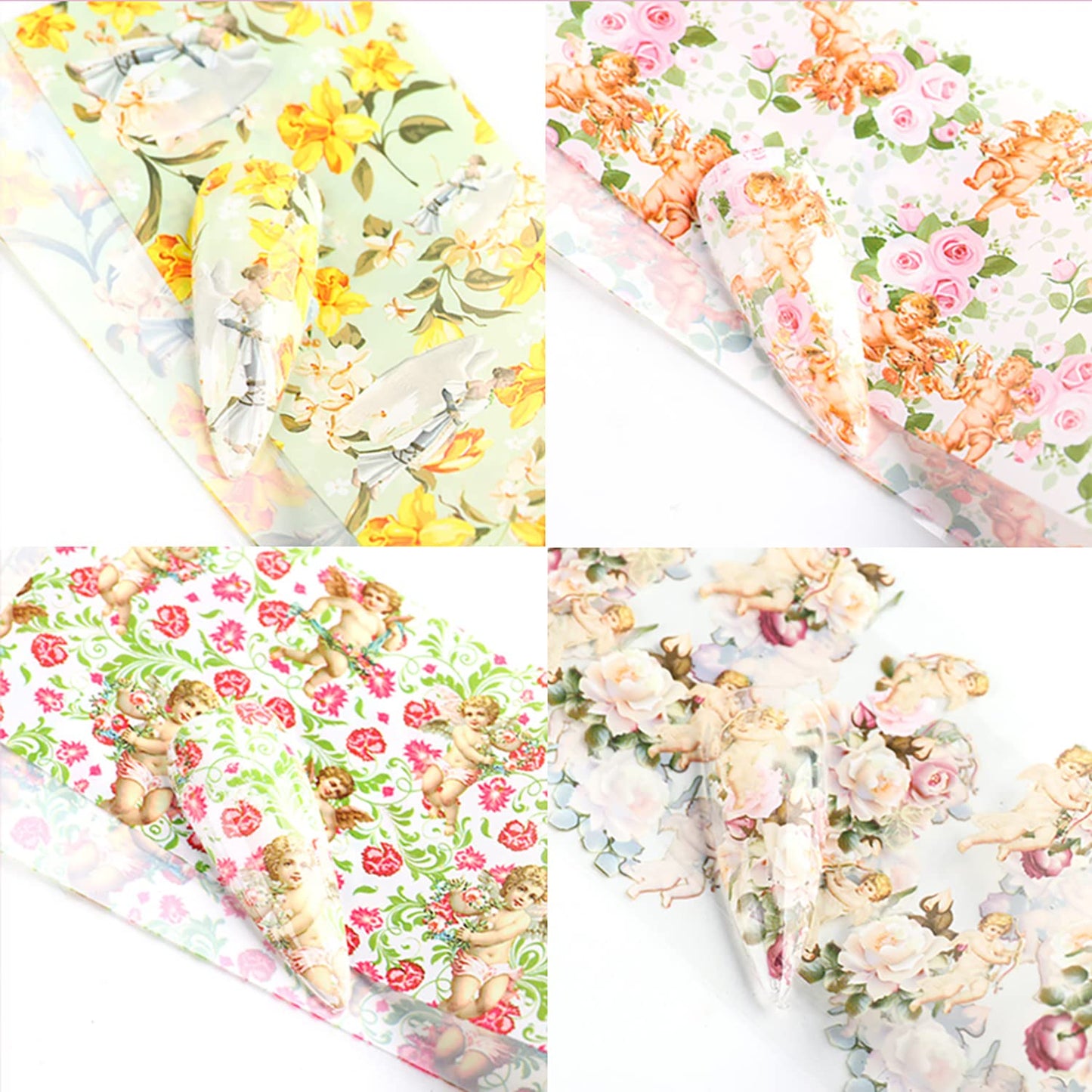 Angel Holographic Nail Foil Stickers - Sky Starry Paper Transfer Foils, Flowers Decals for Nail Transfer Glue