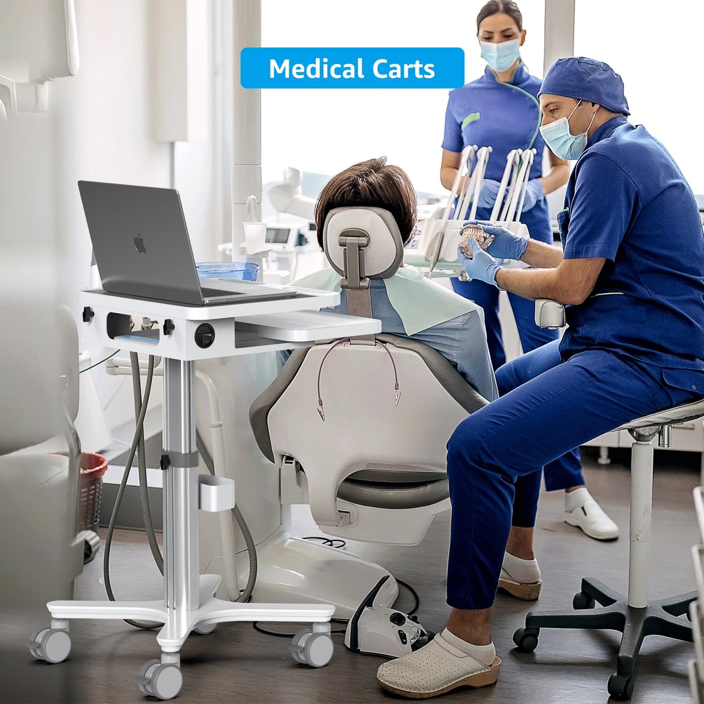 Dental Clinic Trolley Cart with Oral Scanner Holder,Hospital Mobile Workstation with Laptop Tray and Silent Wheels, for Office School Salon Lab etc.