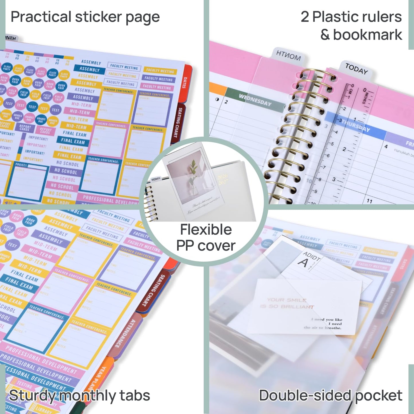 POPRUN Teacher Planner 2026-2027, 8.5" x 11", Academic Lesson Plan Book for Teachers (July 26-June 27) Weekly and Monthly with Gradebook, 2-Sided Pocket, Flexible PP Cover for Classroom, Beige