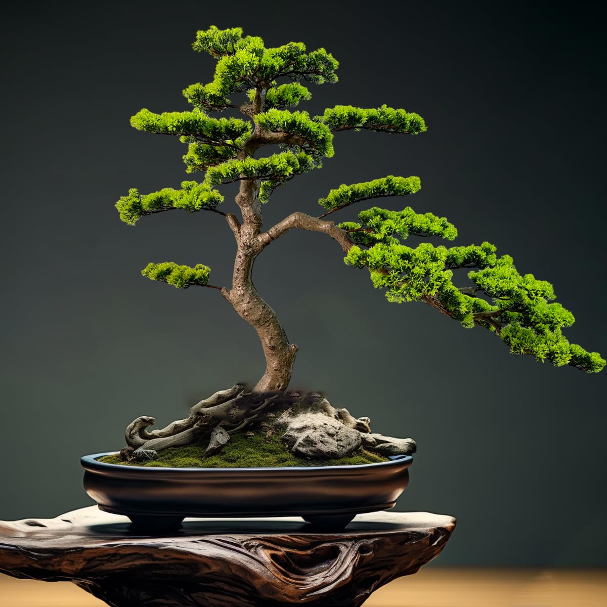 VIGGDA 3ft（36in） Artificial Bonsai Tree Juniper Faux Plants Indoor Big Fake Plants Decor with Ceramic Pots for Home Table Office Desk Shelf Bedroom Living Room Decorations (Green)