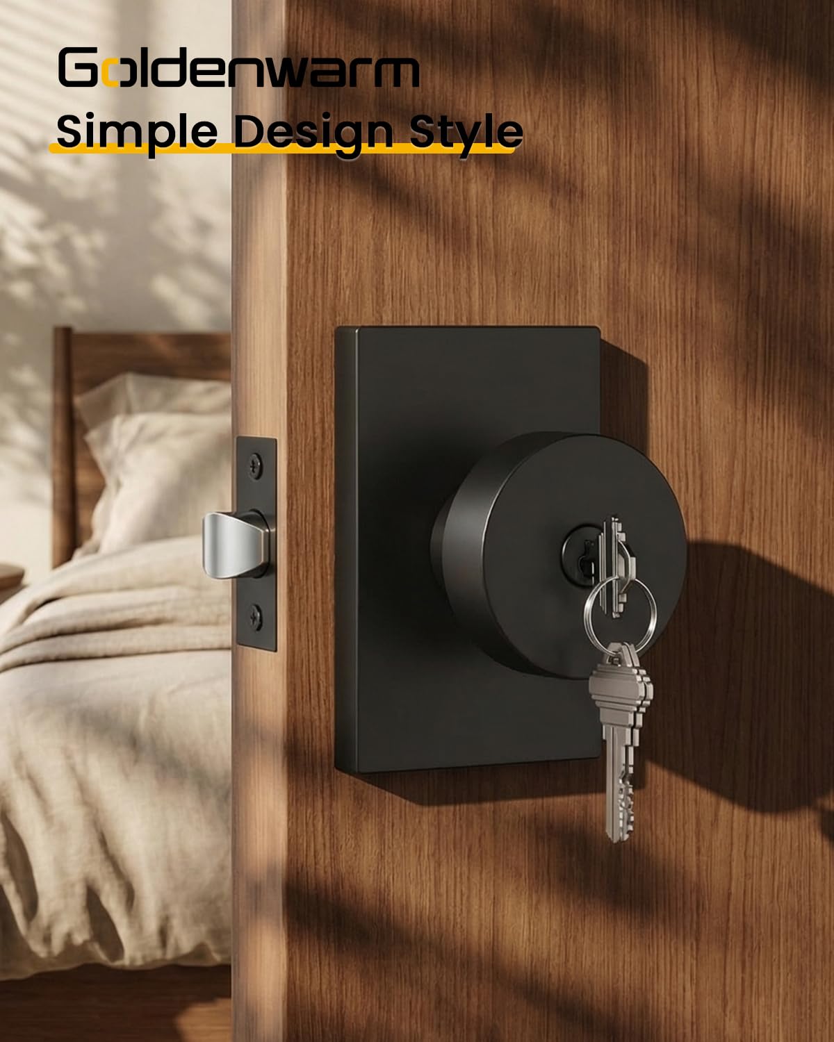 Goldenwarm Matte Black Entry Door Knob, Keyed-Alike Exterior Door Knobs with Lock and Key, Security for Exterior and Front Door Handles 1 Pack